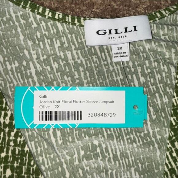 Gilli Jordan Knit Green and White Pockets V Neck Flutter Jumpsuit Sz 2X NWT - Picture 4 of 12